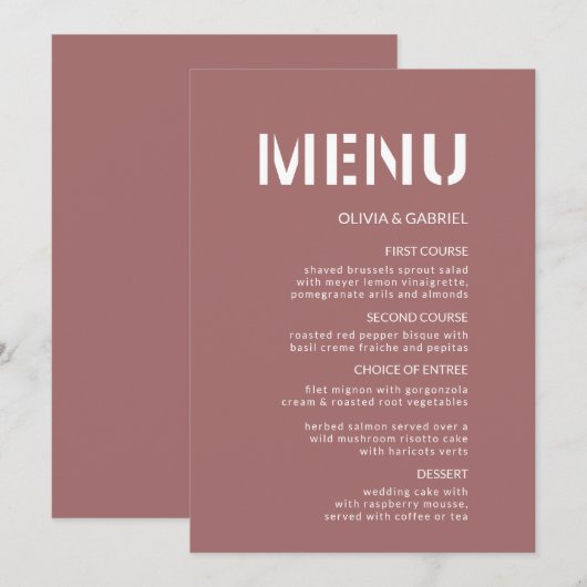 Moderne rosa Brandy Rose Menükarte (Vorne/Hinten)