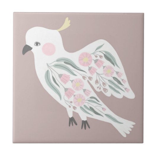 Moderne rosa braune Blätter für das Cockatoo-Zahnf Fliese (Vorderseite)