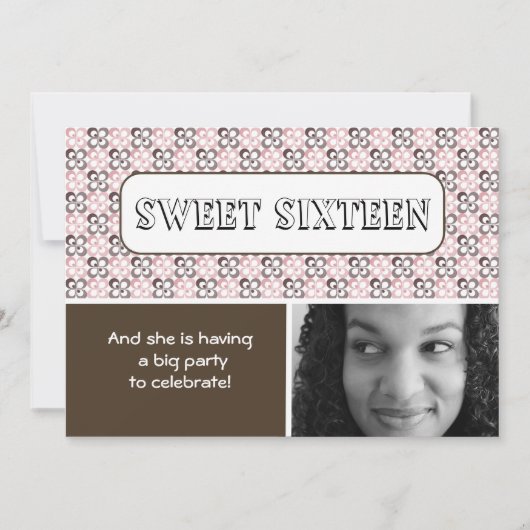 moderne rosa braune Blume gemustert 16 . Geburtsta Einladung (Vorderseite)