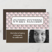 moderne rosa braune Blume gemustert 16 . Geburtsta Einladung (Vorne/Hinten)