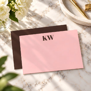 Moderne rosa braune Monogramm-Initialen personalis Dankeskarte