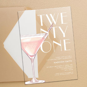 Moderne rosa Cocktail 21. Geburtstag Acryleinladungen