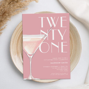 Moderne rosa Cocktail 21. Geburtstag Einladung