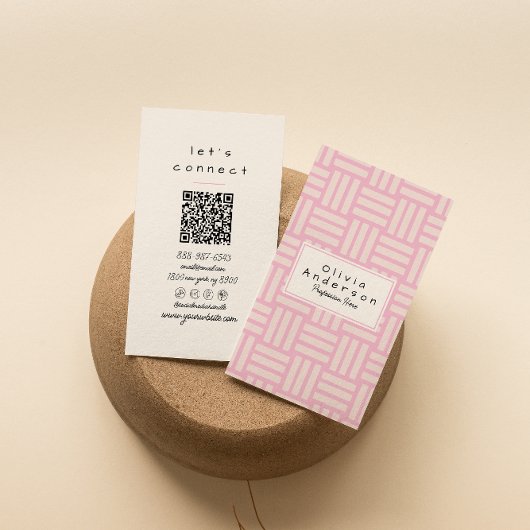 Moderne rosa Creme Abstrakt Trendy Girly QR Code Visitenkarte