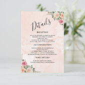 Moderne rosa Creme florale Hochzeitskarten Begleitkarte (Stehend Vorderseite)