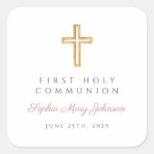 Moderne Rosa Cross Girl Erste Kommune Quadratischer Aufkleber (Vorderseite)