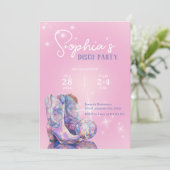 Moderne Rosa Disco-Party Einladung für Cowgirl (Stehend Vorderseite)