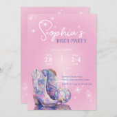 Moderne Rosa Disco-Party Einladung für Cowgirl (Vorne/Hinten)