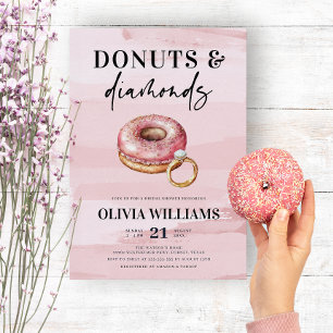 Moderne rosa Donuts und Diamanten Brautparty Einladung