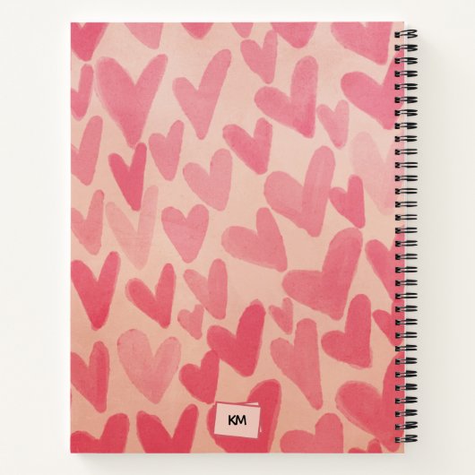 Moderne rosa Doodle Herz Mit Monogramm Notizblock (Rückseite)