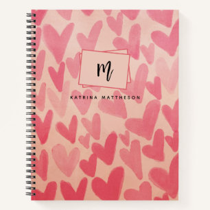 Moderne rosa Doodle Herz Mit Monogramm Notizblock