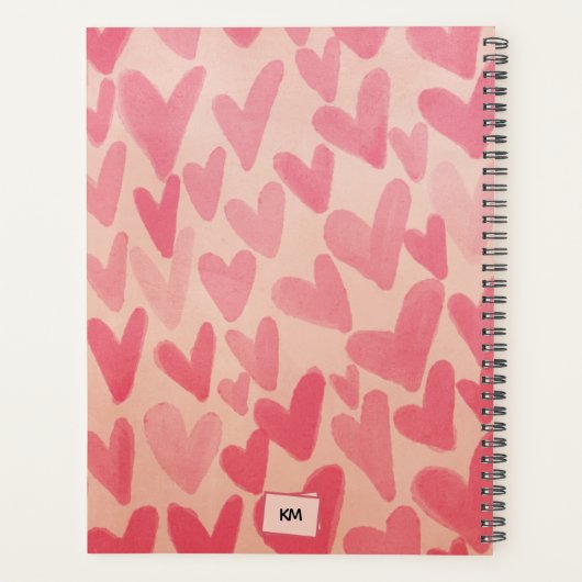 Moderne rosa Doodle hört Mit Monogramm Planer (Rückseite)