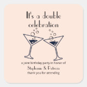 Moderne rosa Doppelfeier Geburtstag Quadratischer Aufkleber (Vorderseite)