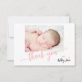 Moderne rosa Drehbuch Foto Babydusche Vielen Dank Dankeskarte (Vorderseite)