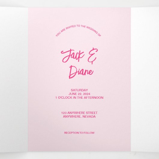 Moderne rosa Dreifache Einladung zum Hochzeitsfeie (Innenseite Mitte)