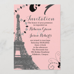 moderne rosa Eiffelturm Vintage Paris Hochzeit Einladung