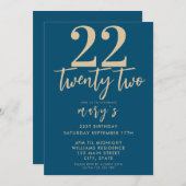 Moderne rosa elegante 22. Geburtstagseinladung Einladung (Vorne/Hinten)