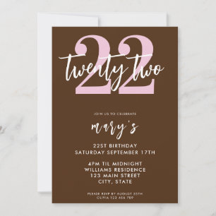 Moderne rosa elegante 22. Geburtstagseinladung Einladung