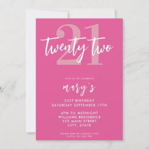 Moderne rosa elegante Einladung zum 21. Geburtstag