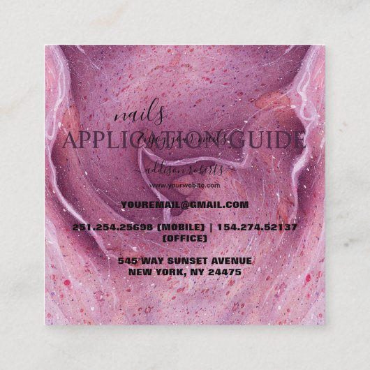 Moderne rosa Farbe im Nagelanwendungsleitfaden Quadratische Visitenkarte (Rückseite)