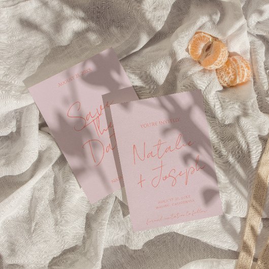 Moderne rosa farbenfrohe Pasteleisen Hochzeit Save The Date