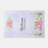 Moderne rosa Farbflorale Rahmen Willkommen Fußmatte (Vorderseite)