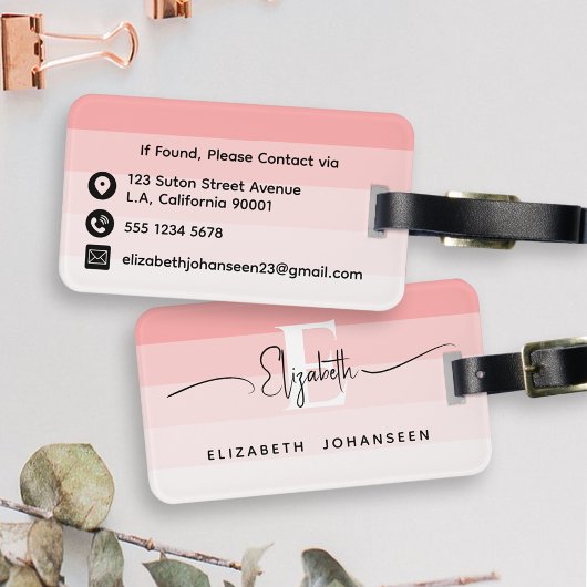 Moderne rosa Farbtöne Weiß Mit Monogramm Gepäckanhänger