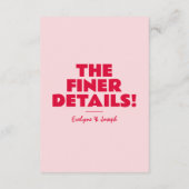 Moderne rosa, fett helle, einzigartige Hochzeitsde Begleitkarte (Rückseite)