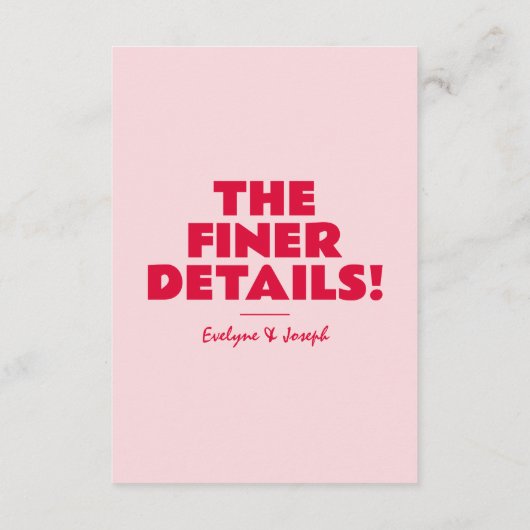 Moderne rosa, fett helle, einzigartige Hochzeitsde Begleitkarte (Rückseite)