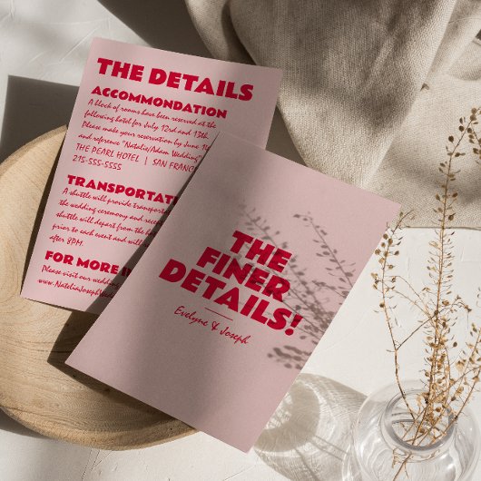 Moderne rosa, fett helle, einzigartige Hochzeitsde Begleitkarte