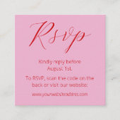 Moderne rosa, fett rote QR-Hochzeit Begleitkarte (Vorderseite)