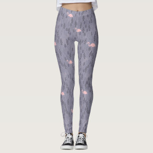Moderne rosa Flamingo dunkelviolette Blumenmuster Leggings