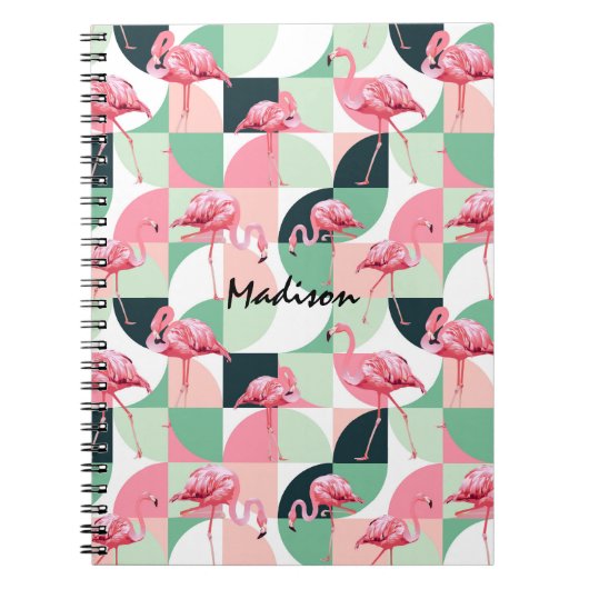 Moderne rosa Flamingo Geometric Girly Personalisie Notizblock (Vorderseite)
