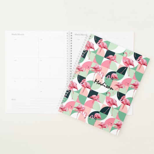 Moderne rosa Flamingo Geometric Girly Personalisie Planer (Anzeige)