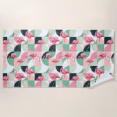 Moderne rosa Flamingo Geometric Girly Personalisie Strandtuch (Vorderseite)