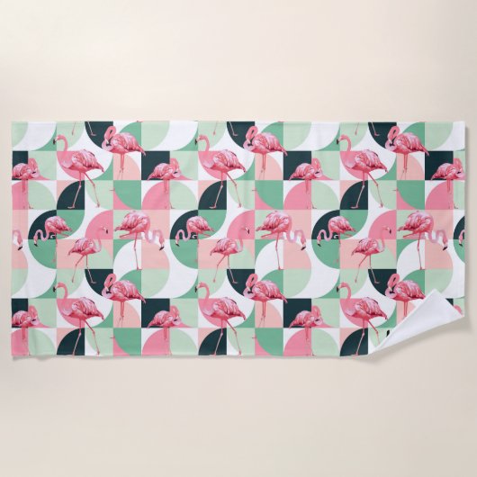 Moderne rosa Flamingo Geometric Girly Personalisie Strandtuch (Vorderseite)
