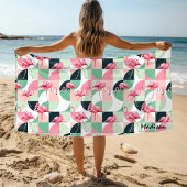Moderne rosa Flamingo Geometric Girly Personalisie Strandtuch