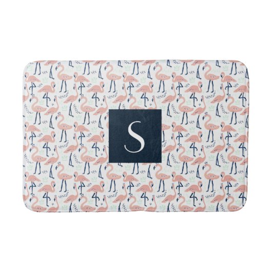 Moderne rosa Flamingo-Monogramm Badematte (Vorderseite)