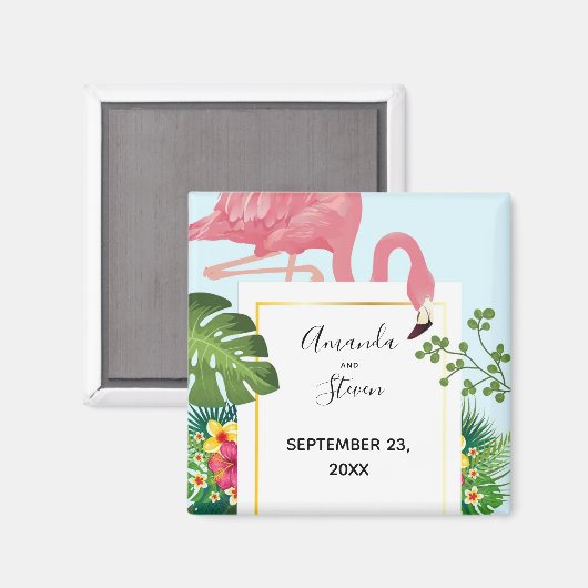 Moderne rosa Flamingo Wedding speichern das Date M Magnet (Vorderseite/Rückseite)