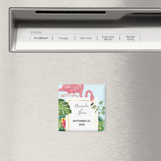 Moderne rosa Flamingo Wedding speichern das Date M Magnet (In Situ (Geschirrspüler))