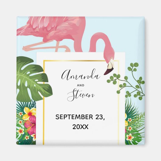 Moderne rosa Flamingo Wedding speichern das Date M Magnet (Vorne)