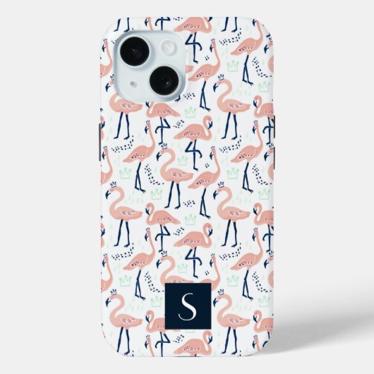 Moderne rosa Flamingos Monogramm Case-Mate iPhone Hülle (Rückseite)