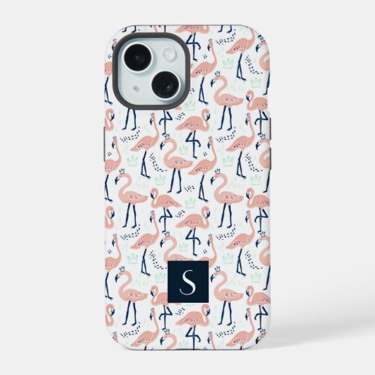 Moderne rosa Flamingos Monogramm iPhone 15 Hülle (Rückseite)