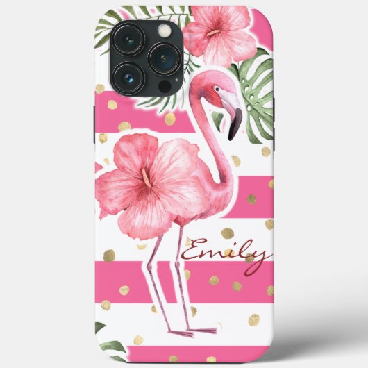 Moderne rosa Flamingos Tropenflora Personalisiert Case-Mate iPhone Hülle (Rückseite)