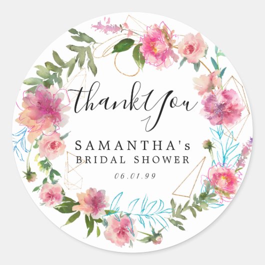 Moderne rosa Flora und Goldl-Brautparty Runder Aufkleber (Vorderseite)