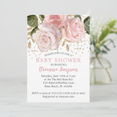 Moderne Rosa Floral Baby Girl Dusche Einladungen (Stehend Vorderseite)