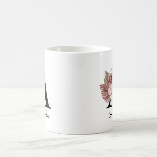 Moderne rosa Floral Initial A Kaffeetasse (Mittel)