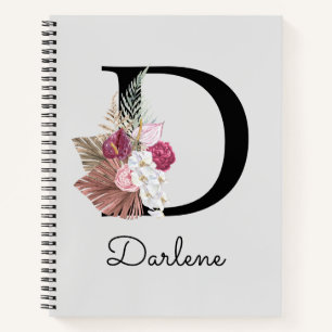 Moderne rosa Floral Initial D Notizblock