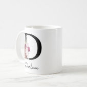 Moderne rosa florale Anfangsbuchstabe D Kaffeetasse (Vorderseite Links)