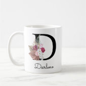 Moderne rosa florale Anfangsbuchstabe D Kaffeetasse (Links)